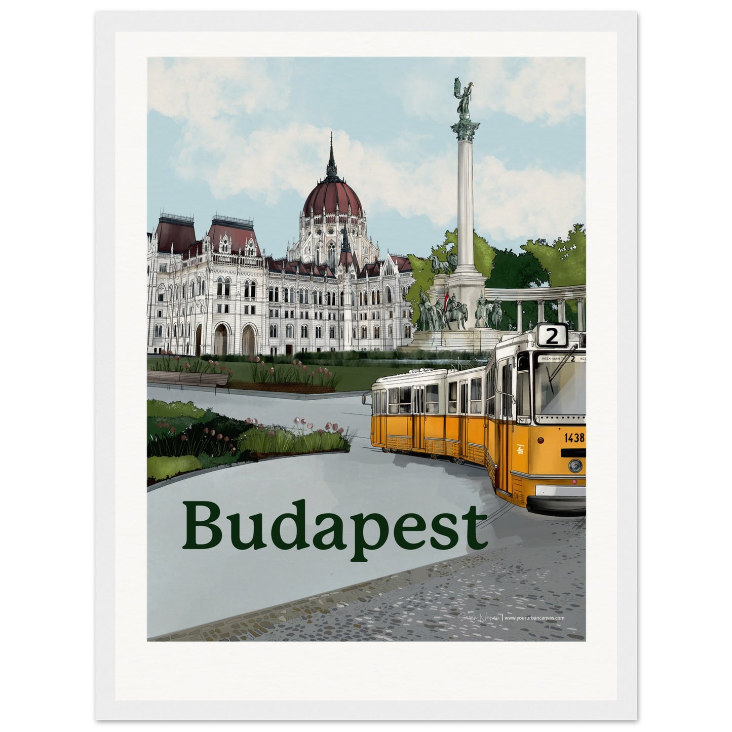 Budapest - Personalised Bold Typography print, size 30x40cm, framed in white, presenting a bright, Personalised tribute to Budapest's cityscape.