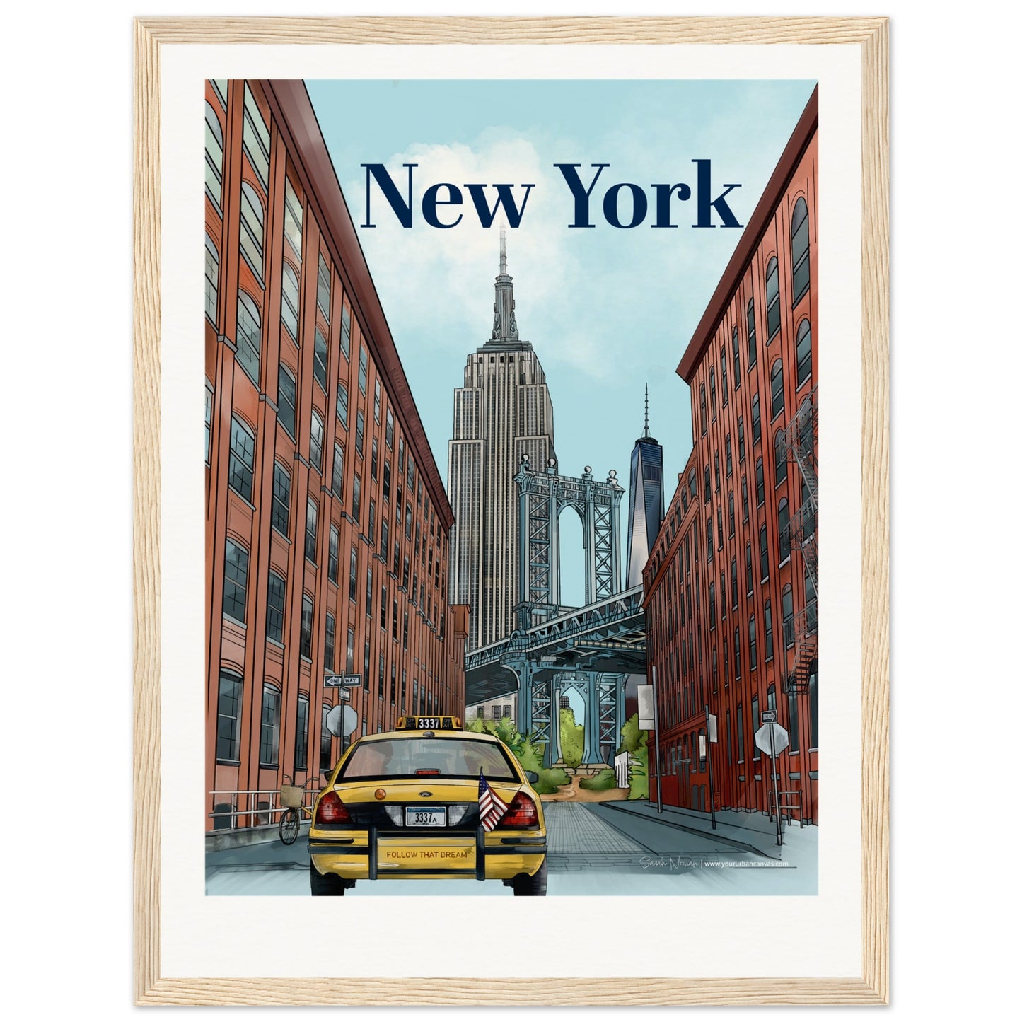 New York - Personalised Bold Typography print, size 30x40cm, framed in natural wood, enhancing the rich details of your customised artwork.