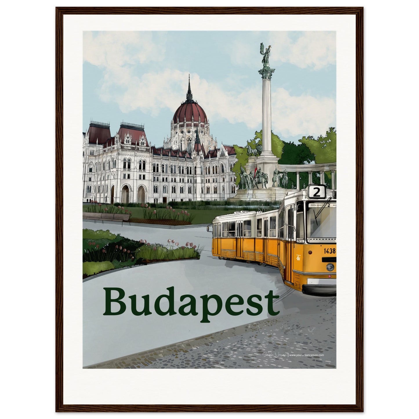 Budapest - Personalised Bold Typography print, size 45x60cm, framed in dark wood, an elegant, tailored piece highlighting Budapest's grand architecture.