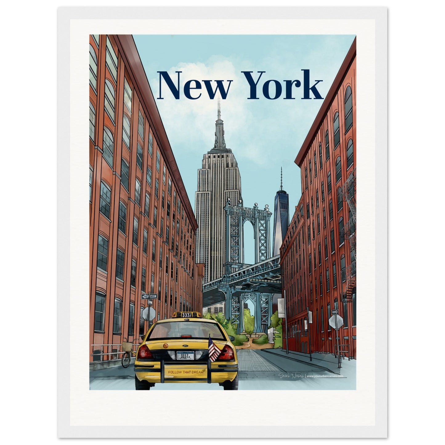New York - Personalised Bold Typography print, size 30x40cm, framed in white, offering a crisp and tailored representation of New York's urban energy.