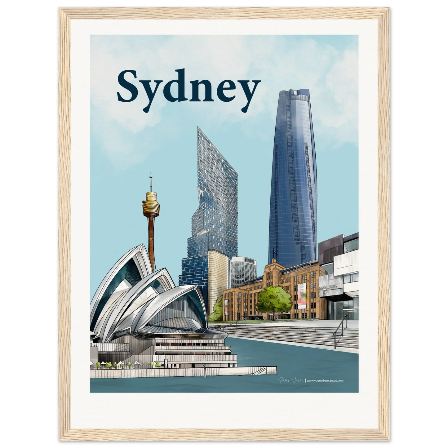 Sydney - Personalised Bold Typography print, size 30x40cm, framed in natural wood, enhancing the warmth of your customized artwork.