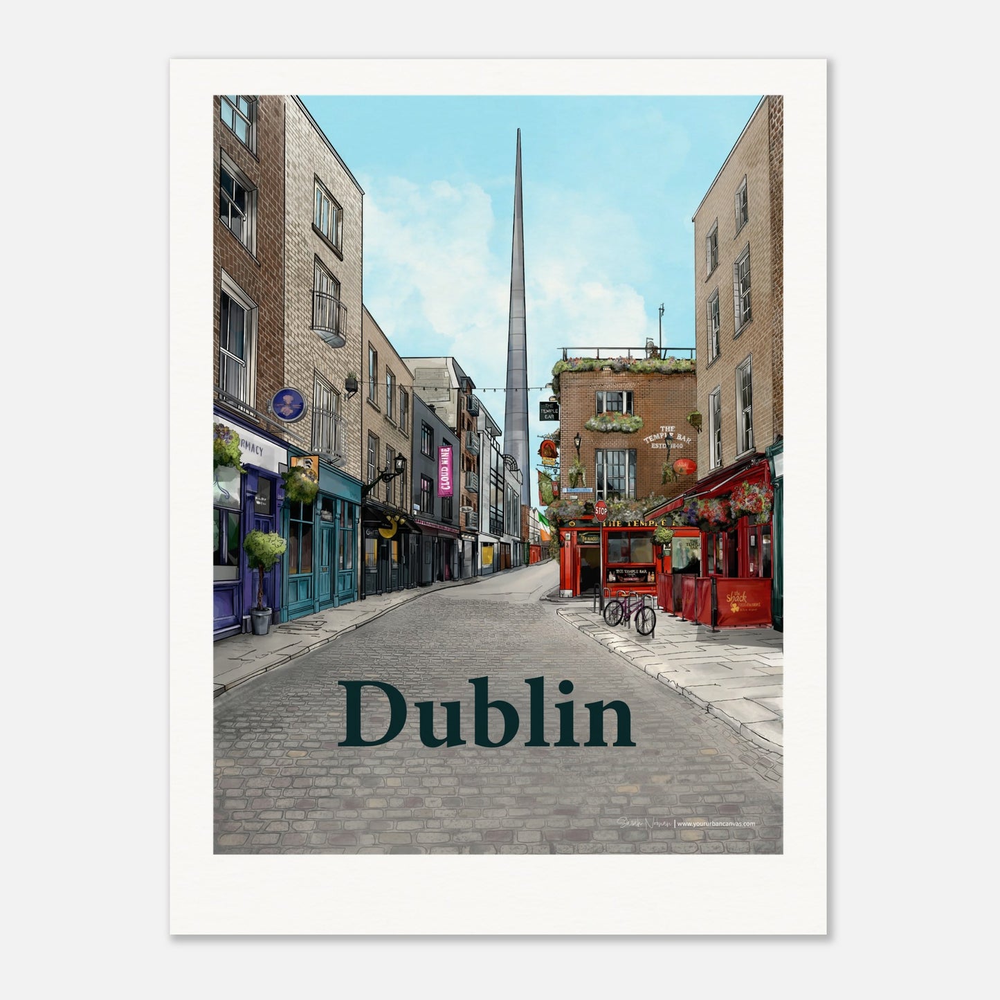 Dublin - Personalised Bold Typography 60x60cm print, capturing the energy of Temple Bar and the Spire, customised with your chosen text.
