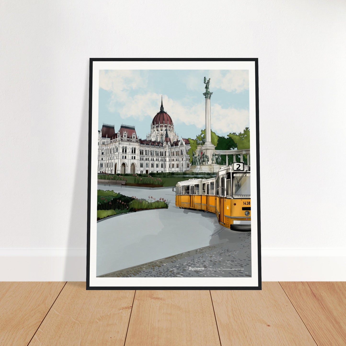 Budapest - Subtle Title print, size 60x80cm, framed in black, emphasizing the intricate details of Budapest's architectural charm and cityscape