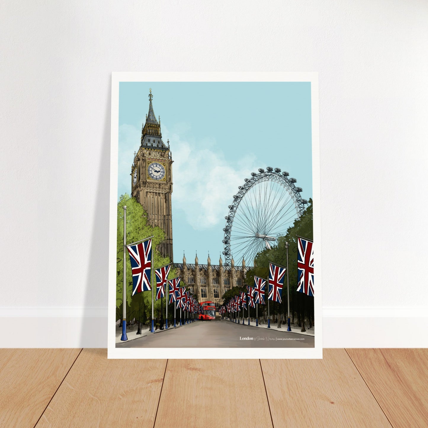 London - Subtle Title print, size 45x60cm, an elegantly understated depiction of London's iconic architecture, blending history and modernity.