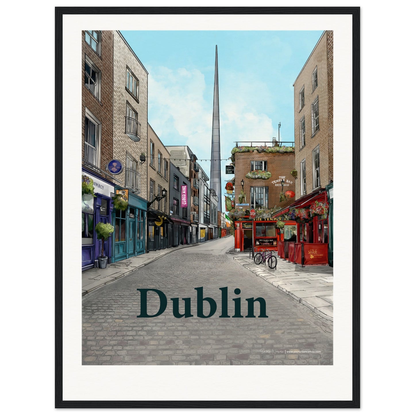 Dublin - Personalised Bold Typography print, size 45x60cm, framed in black, making a bold and customized statement of Dublin's vibrant character.