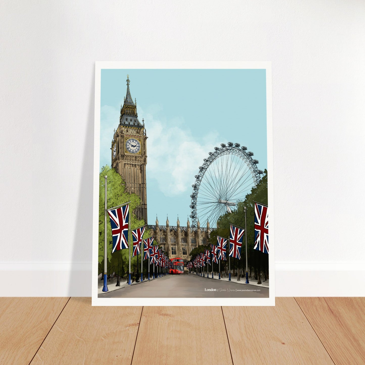 London - Subtle Title print, size 30x40cm, an elegantly understated depiction of London's iconic architecture, blending history and modernity.