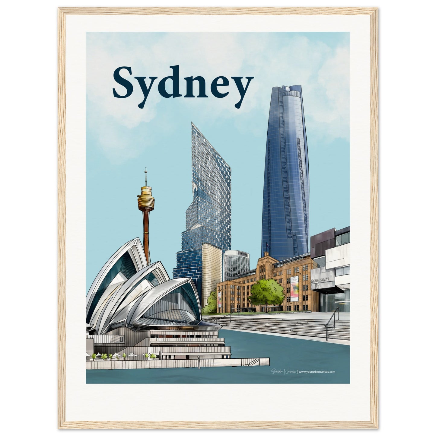 Sydney - Personalised Bold Typography print, size 45x60cm, framed in natural wood, a warm and inviting tribute to the harbour city.