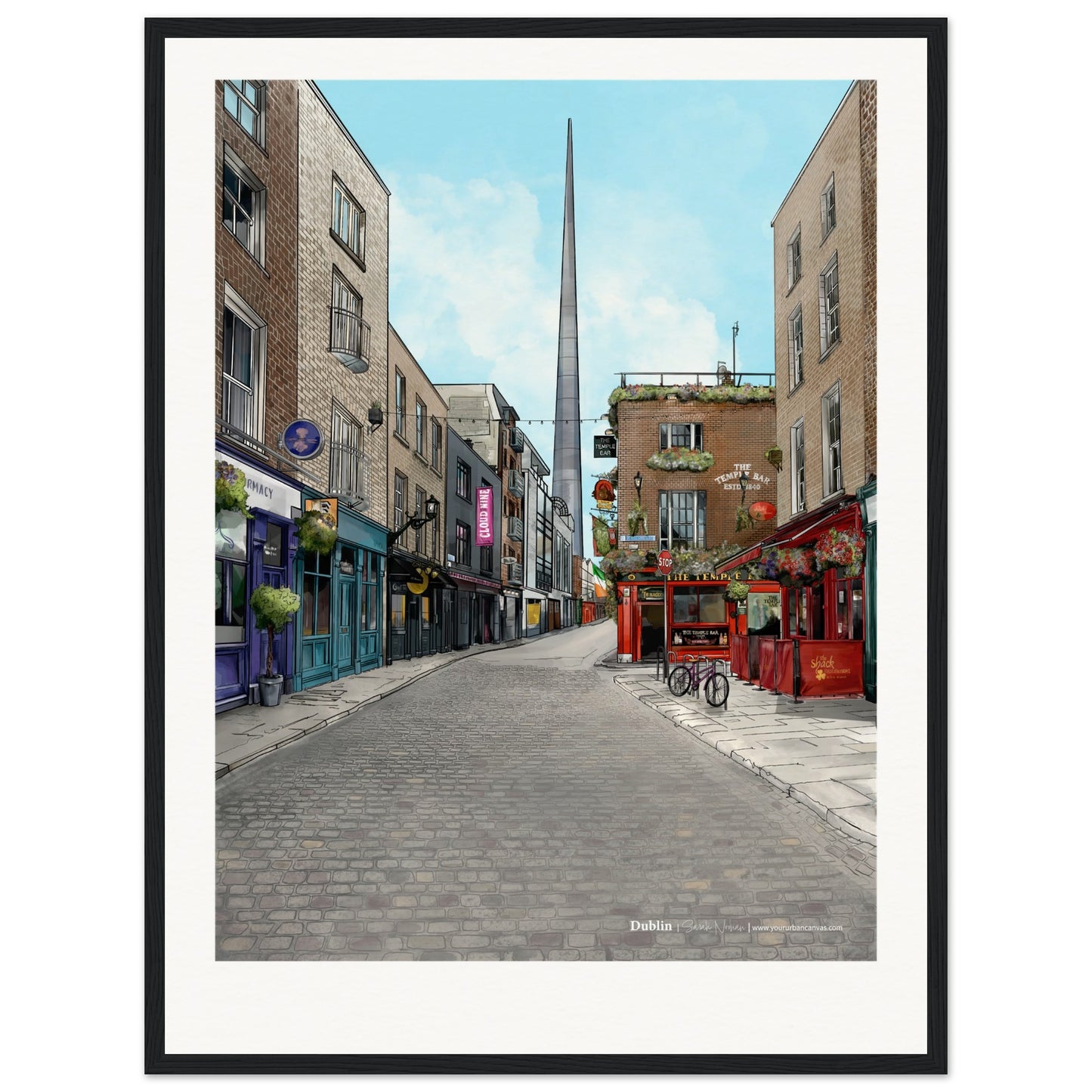 Dublin - Personalised Subtle Title print, size 45x60cm, framed in black, emphasising the dramatic textures of Dublin's historic streets and architecture, tailored with your personalisation.