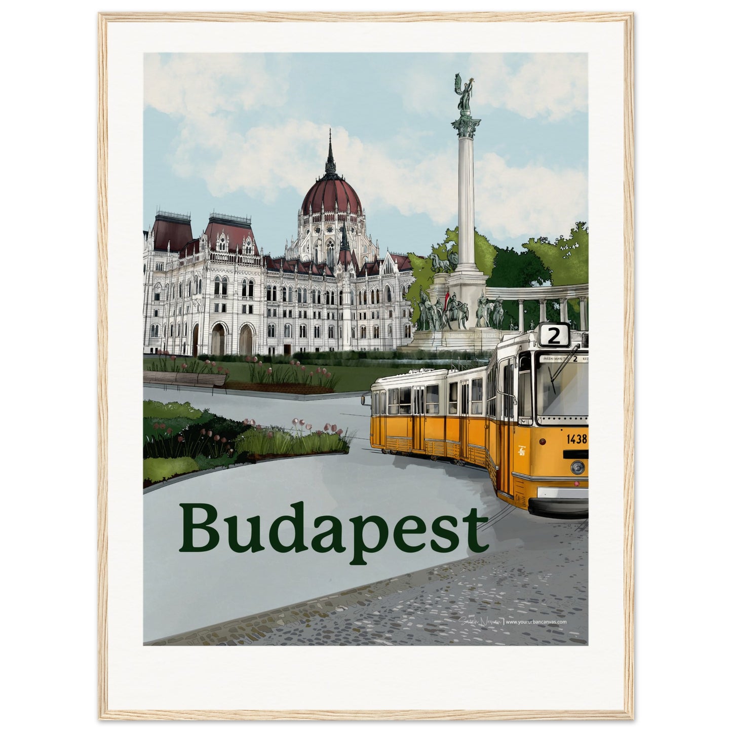 Budapest - Personalised Bold Typography print, size 60x80cm, framed in natural wood, a bespoke and inviting celebration of Budapest's history.