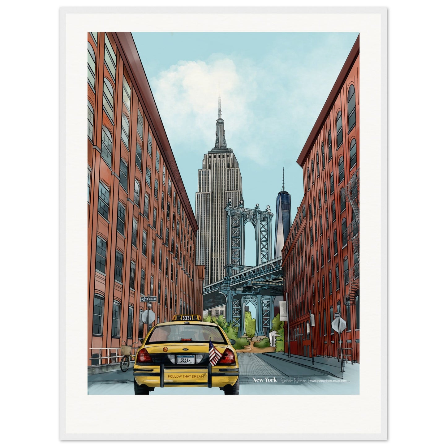 New York - Personalised Subtle Title print, size 60x80cm, framed in white, bringing a bright, modern aesthetic to the vibrant skyline with your personal inscription.