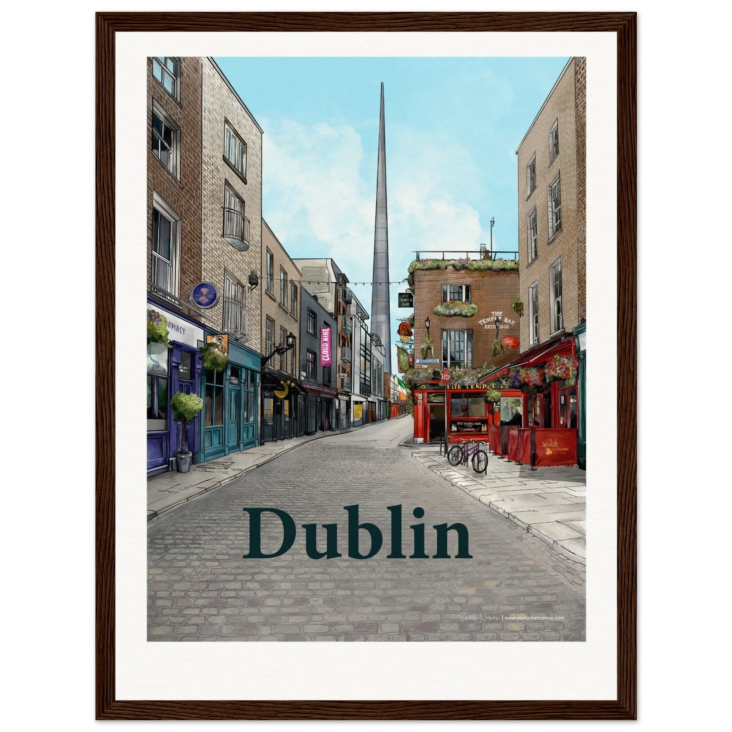 Dublin - Personalised Bold Typography print, size 30x40cm, framed in dark wood, adding warmth to a bespoke depiction of Dublin's iconic streets.
