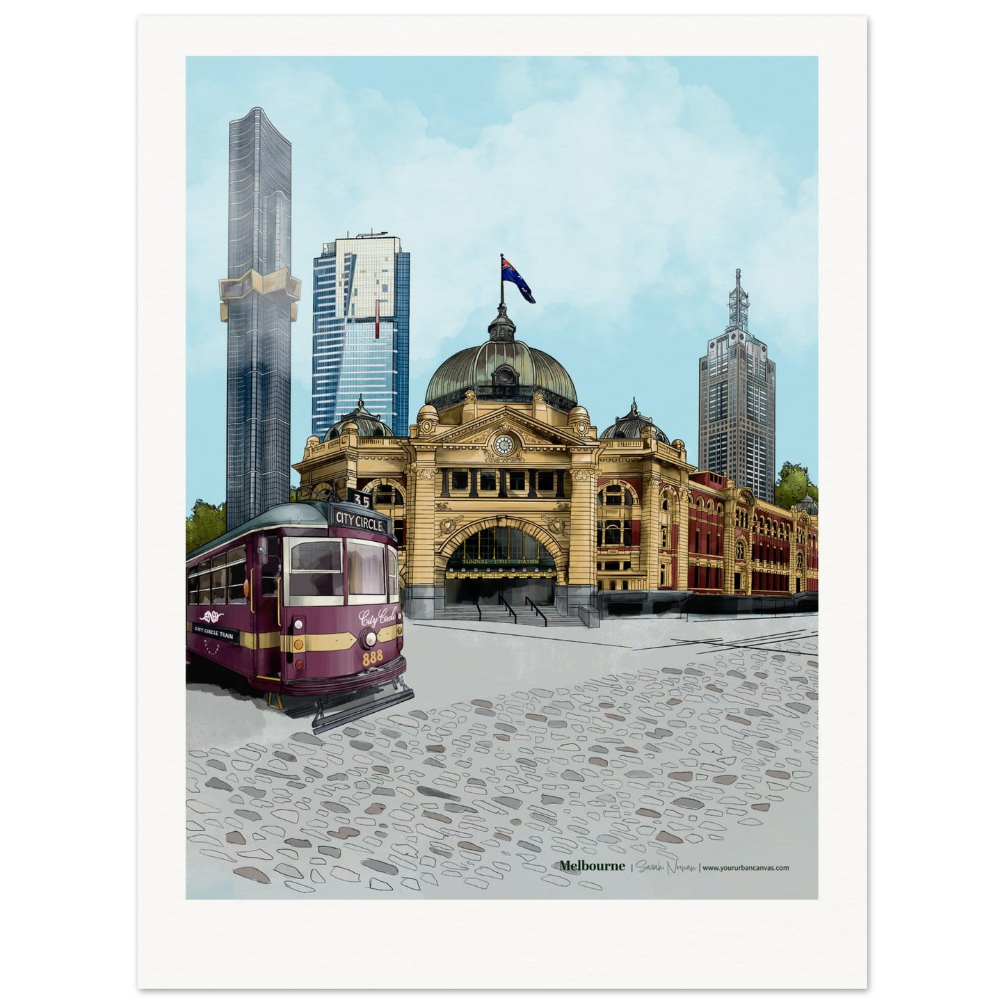 Melbourne - Personalised Subtle Title print, framed in natural wood, blending Melbourne's urban energy with a warm, custom touch.