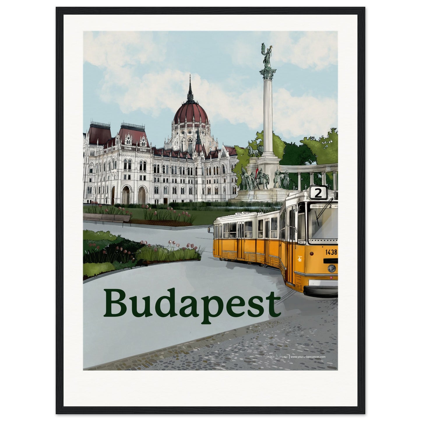 Budapest - Personalised Bold Typography print, size 45x60cm, framed in black, a bold and customized statement of Budapest's city charm.