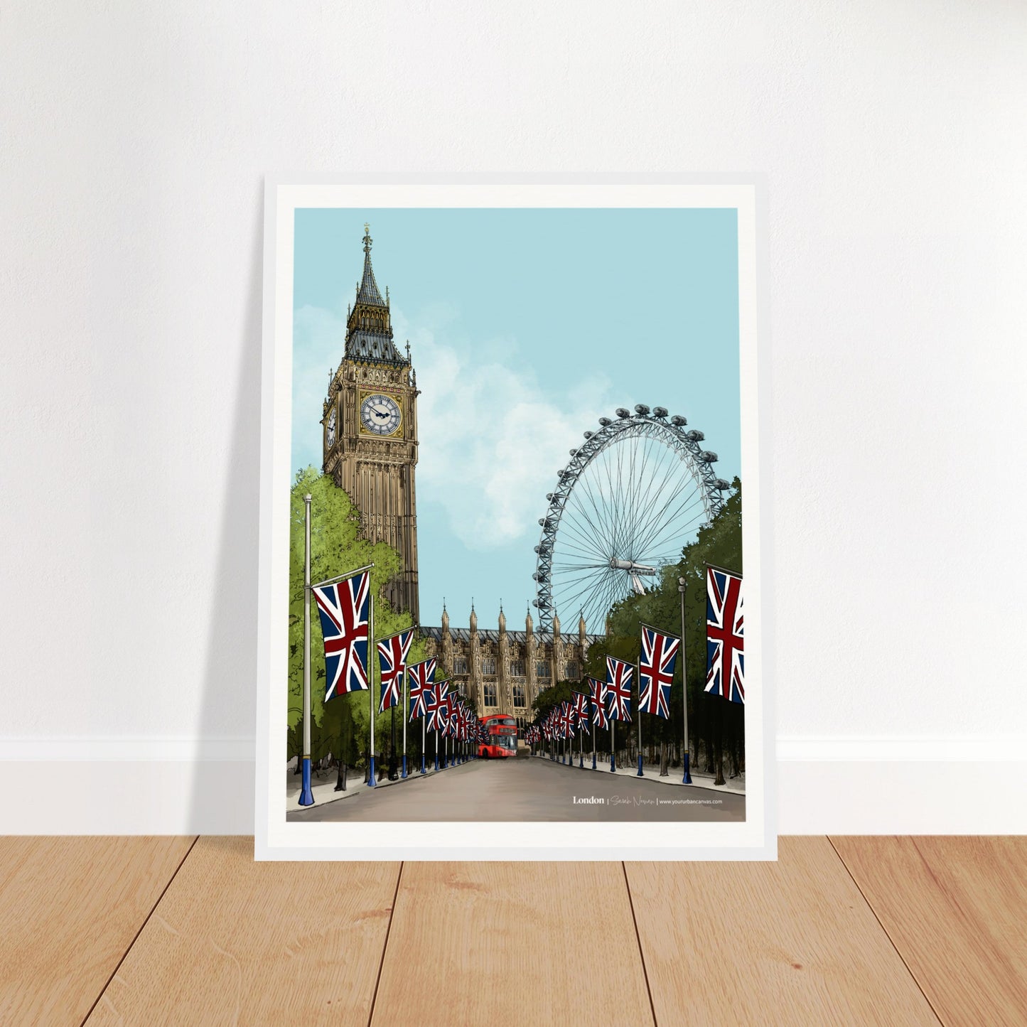 London - Subtle Title print, size 45x60cm, framed in white, offering a delicate and sophisticated representation of London's timeless charm.