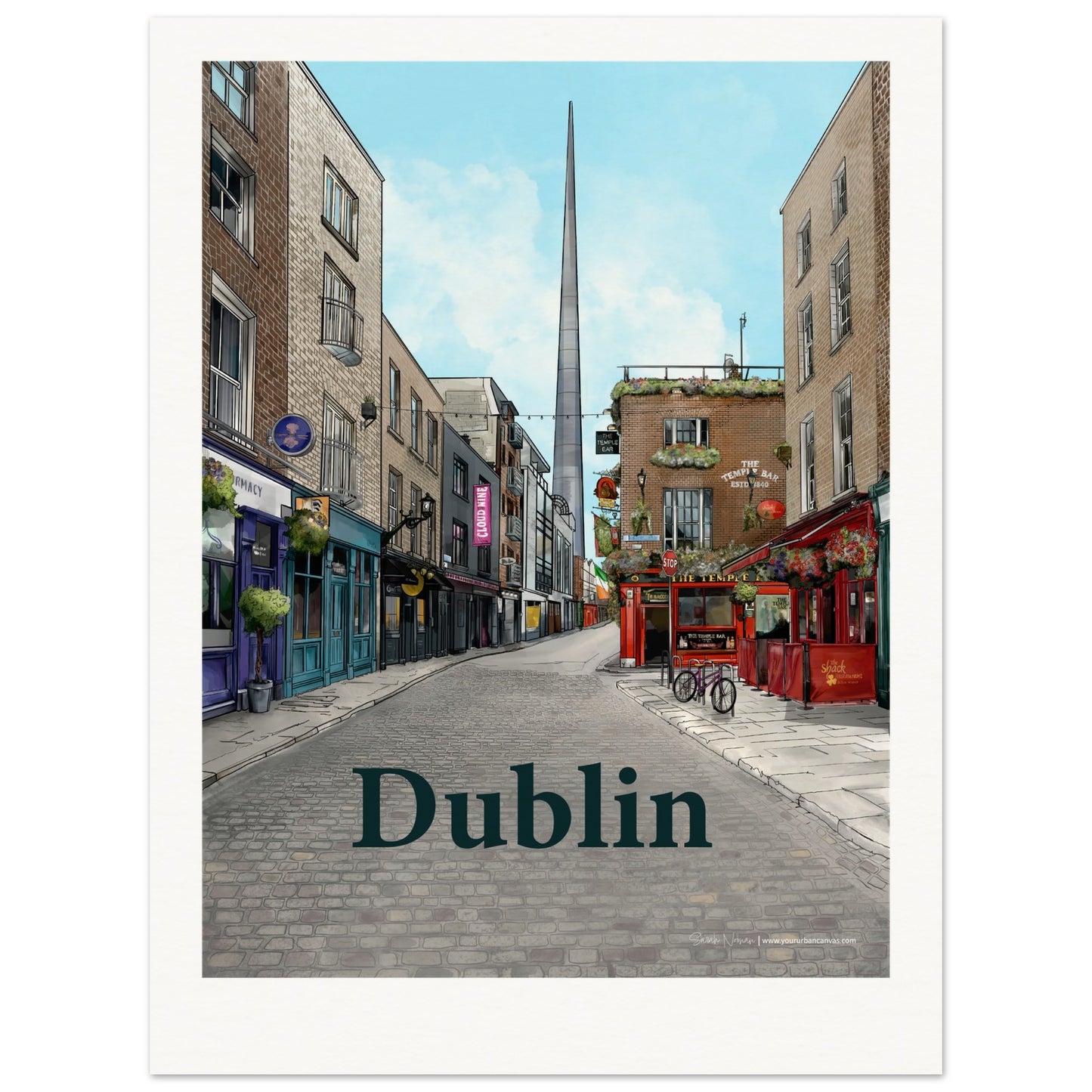 Dublin - Personalised Bold Typography print, capturing the energy of Temple Bar and the Spire, customized with your chosen text.