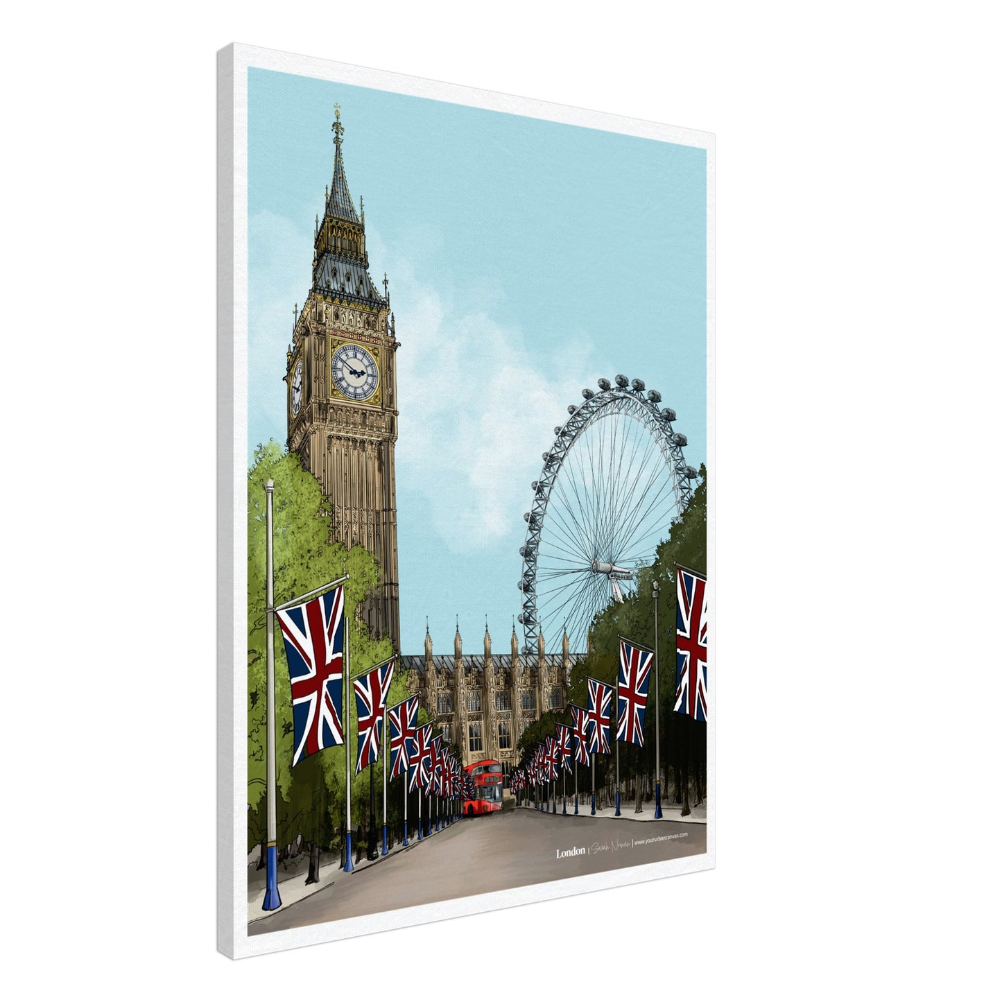 London - Subtle Title print, size 45x60cm, on premium canvas, portraying a soft yet rich artistic interpretation of London's urban beauty."