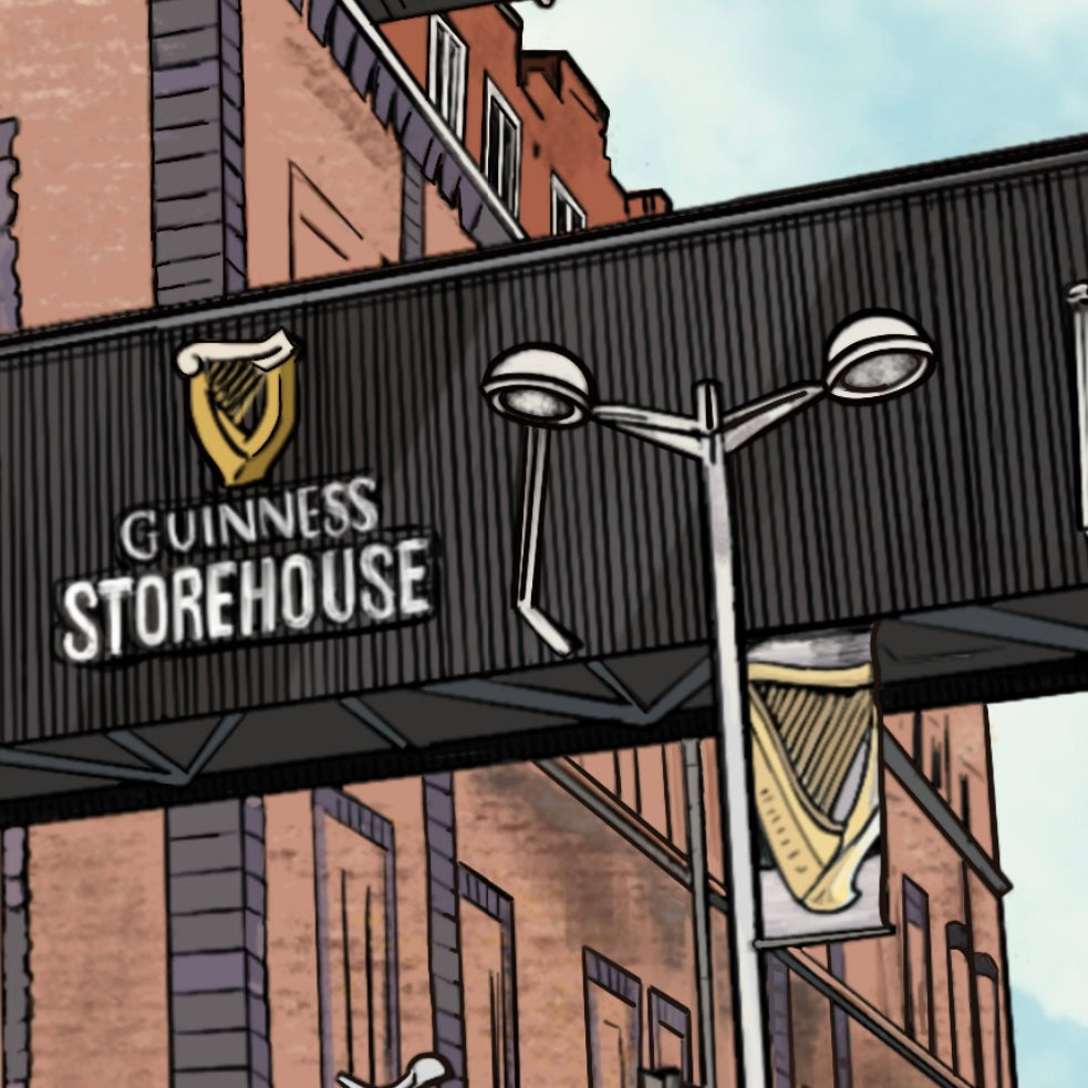 Close up of the Guinness sign on the connecting bridge in the heart of the Liberties in Dublin Ireland.