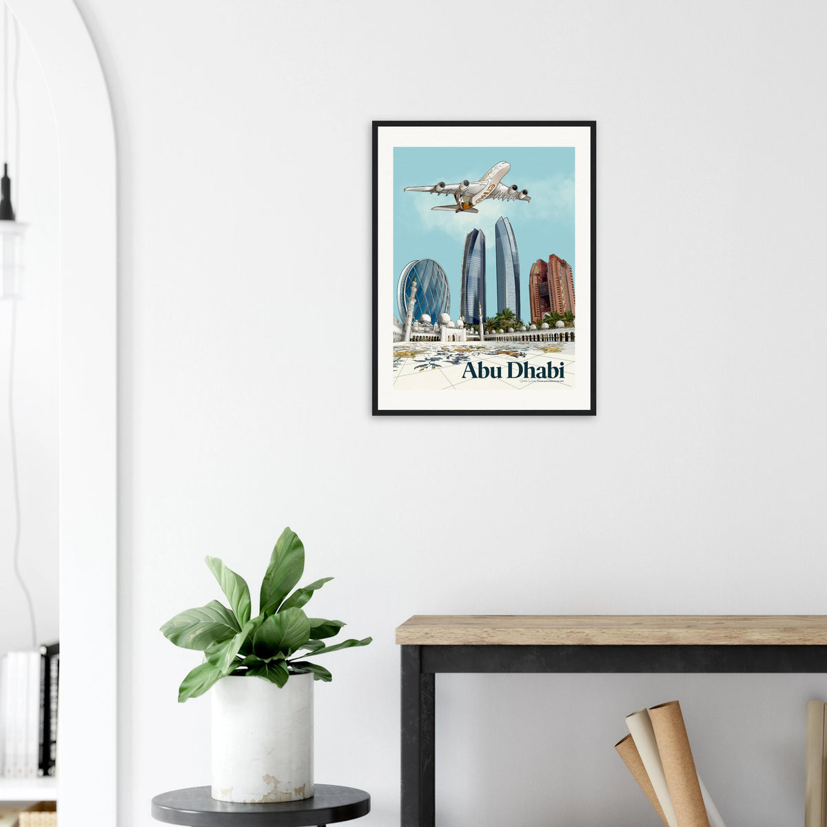 Abu Dhabi Cityscape Art Print | Etihad Airways Airbus A380