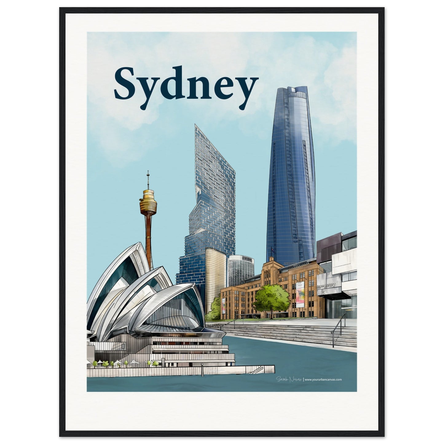 Sydney - Personalised Bold Typography print, size 60x80cm, framed in black, making a bold and customized statement of Sydney's grandeur.