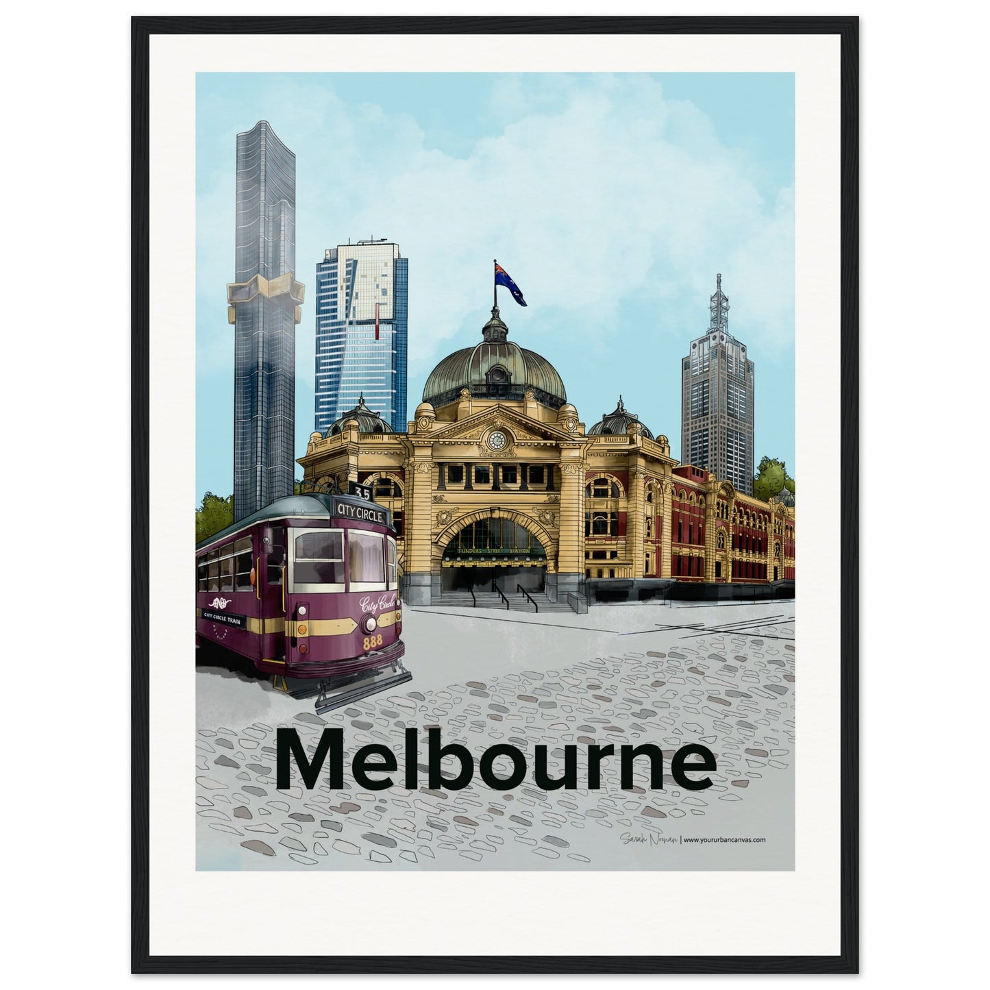 Melbourne - Personalised Bold Typography print, size 45x60cm, framed in black, adding a striking and tailored presentation of Melbourne.