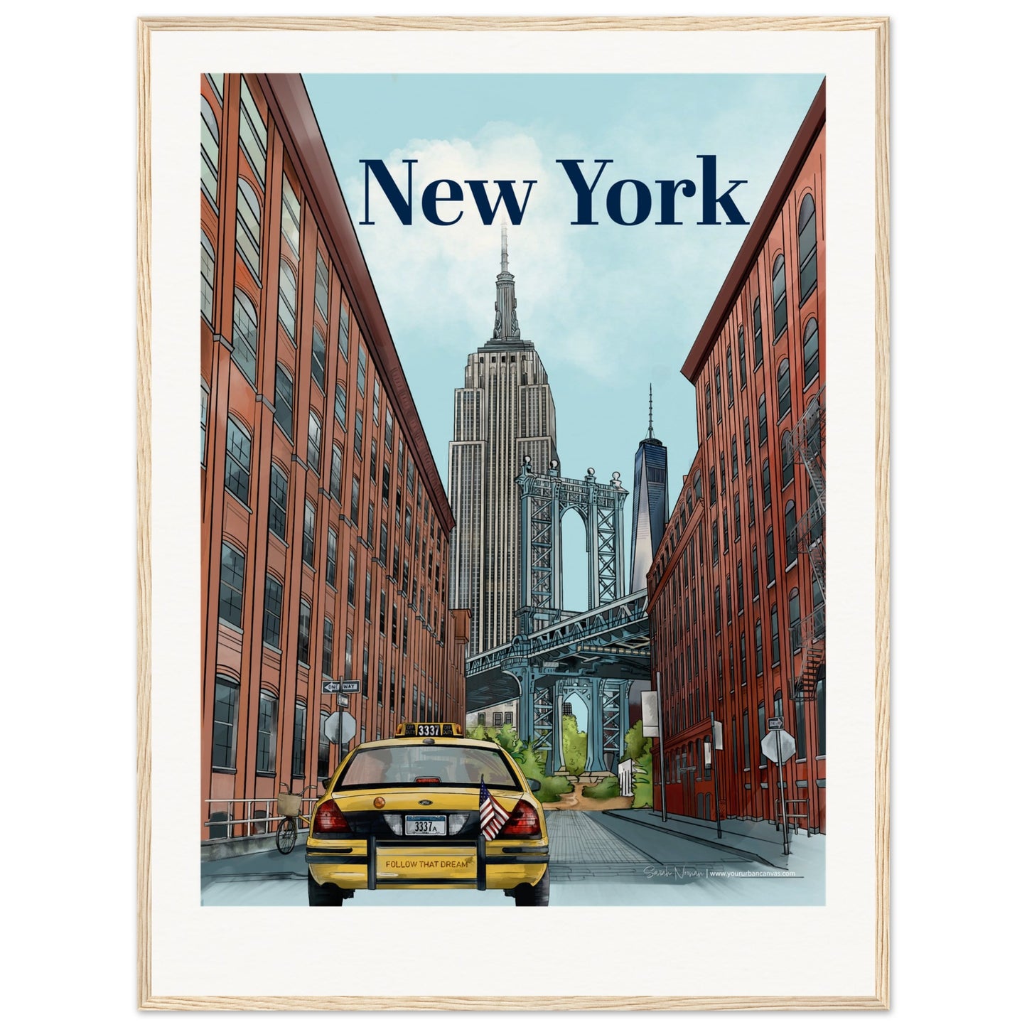 New York - Personalised Bold Typography print, size 60x80cm, framed in natural wood, an elegant and bespoke tribute to the city that never sleeps.