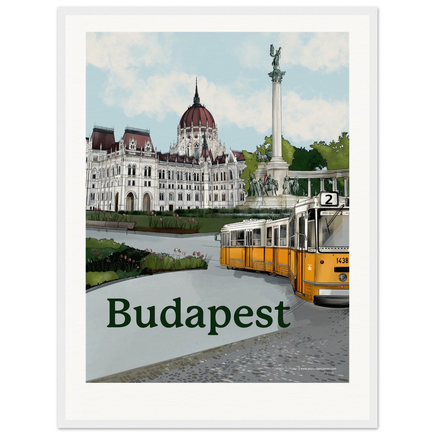 Budapest - Personalised Bold Typography print, size 45x60cm, framed in white, offering a crisp and Personalised take on Budapest's landmarks.