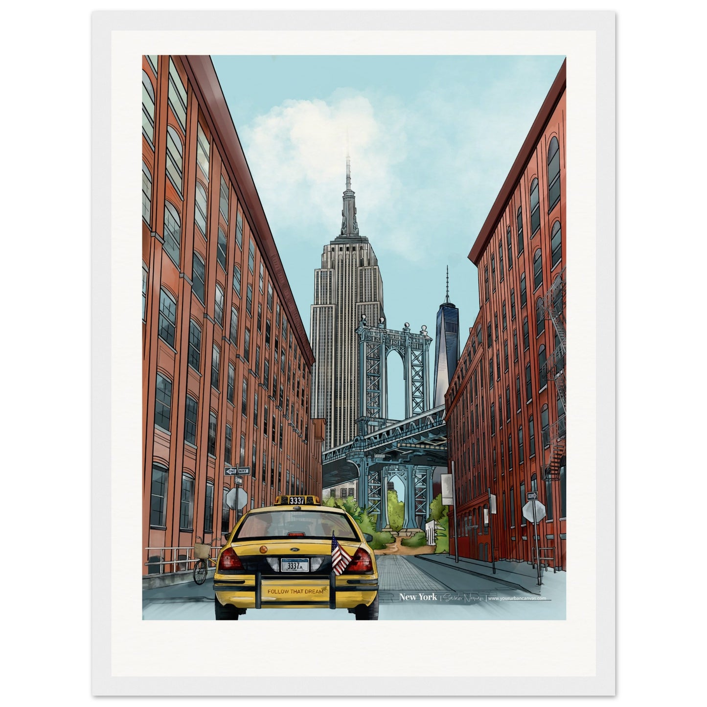 New York - Personalised Subtle Title print, size 30x40cm, framed in white, bringing a bright, modern aesthetic to the vibrant NY skyline with your personal inscription.