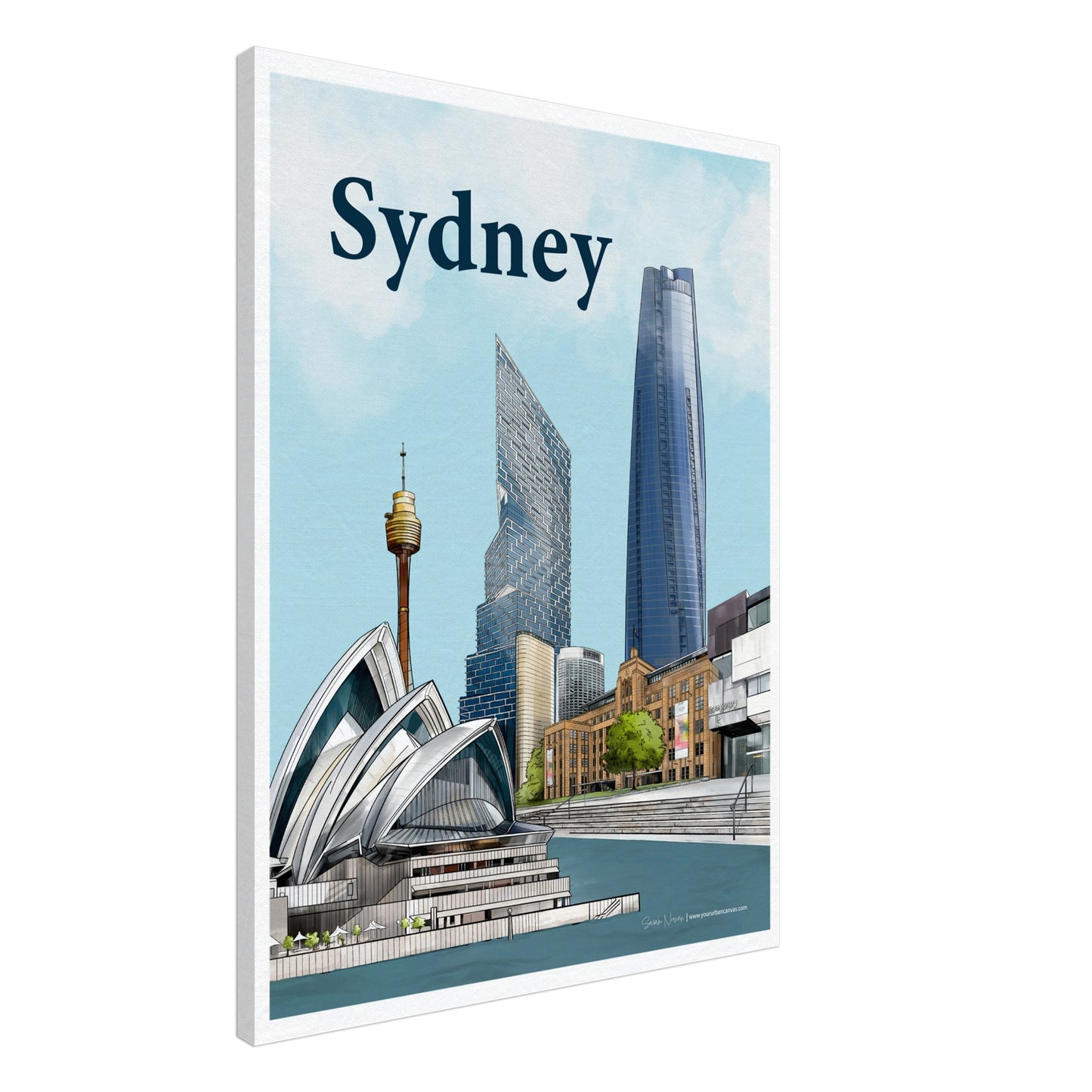 Sydney - Bold Typography canvas, size 60x80cm, featuring the Opera House, MCA, Sydney Harbour, and the city's skyline.