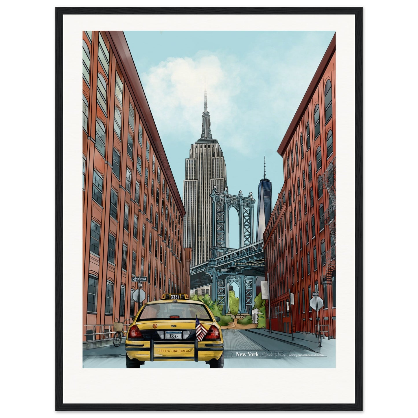 New York - Personalised Subtle Title print, size 45x60cm, framed in black, enhancing the depth and vibrancy of New York's cityscape with a personalised inscription.