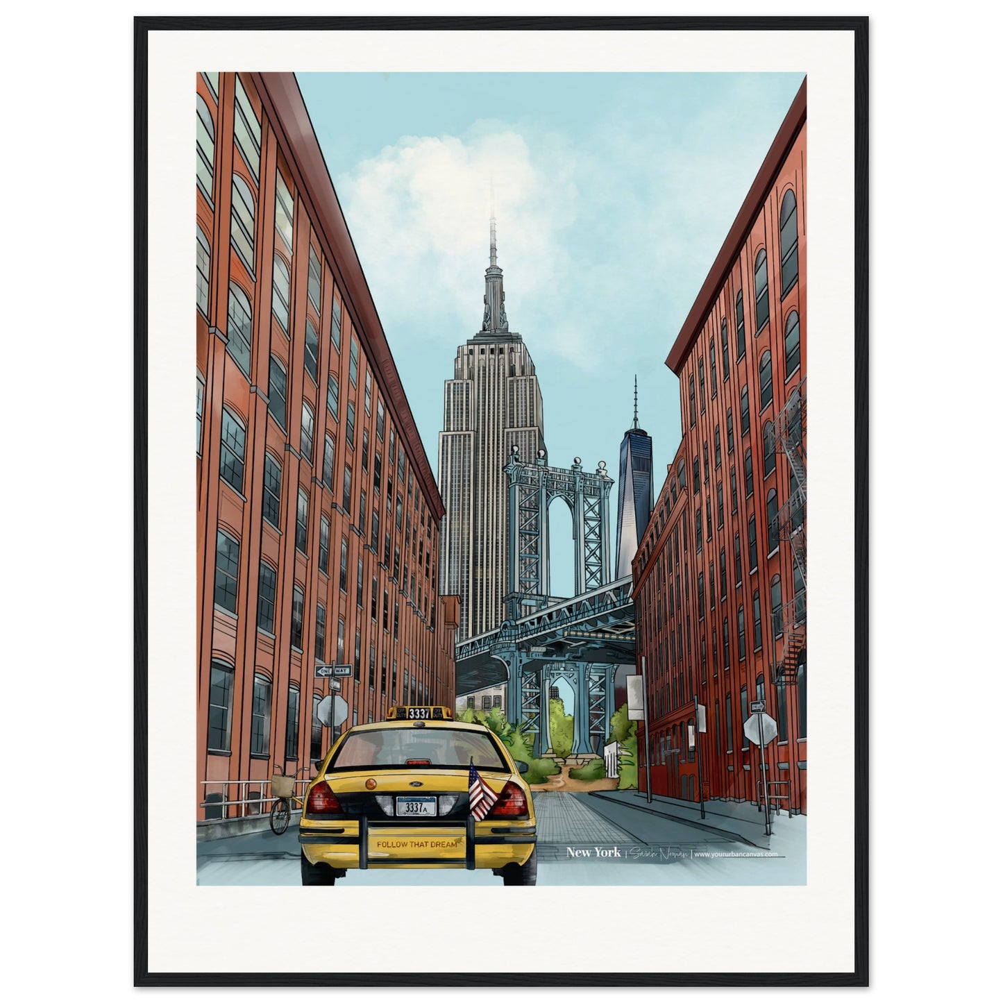 New York - Personalised Subtle Title print, size 60x80cm, framed in black, emphasising the depth of the city's towering skyline, made uniquely yours.