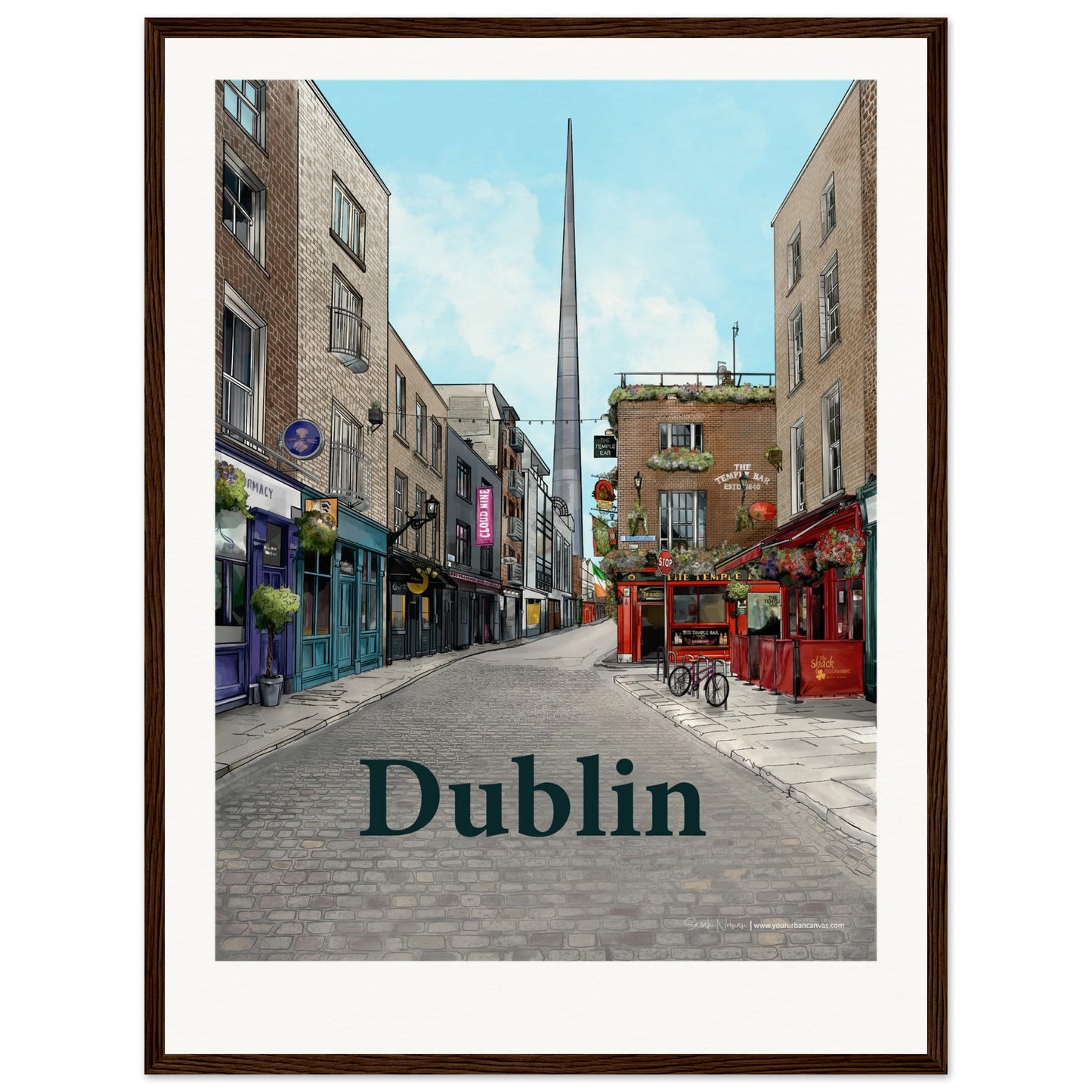 Dublin - Personalised Bold Typography print, size 45x60cm, framed in dark wood, offering a tailored and elegant portrayal of Dublin's charm.