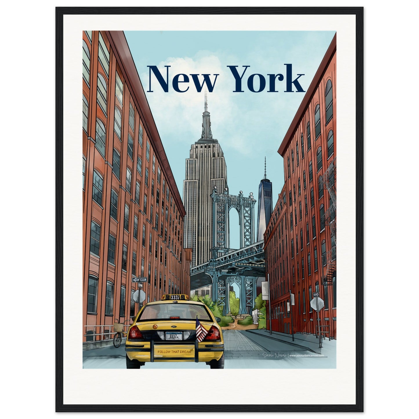 New York - Personalised Bold Typography print, size 45x60cm, framed in black, adding bold contrast to a customised portrayal of the city.