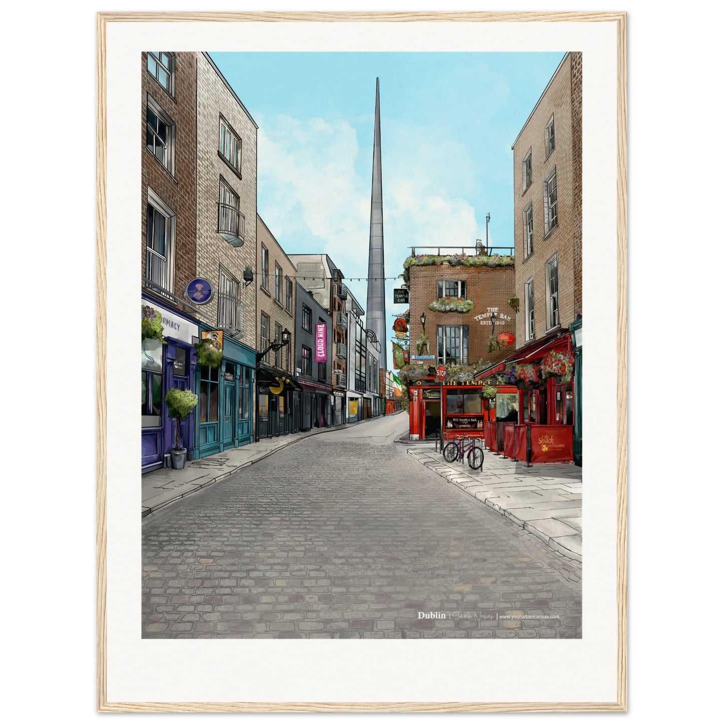 Dublin - Personalised Subtle Title print, size 60x80cm, framed in natural wood, capturing the city's vibrant energy and charm, uniquely personalised.