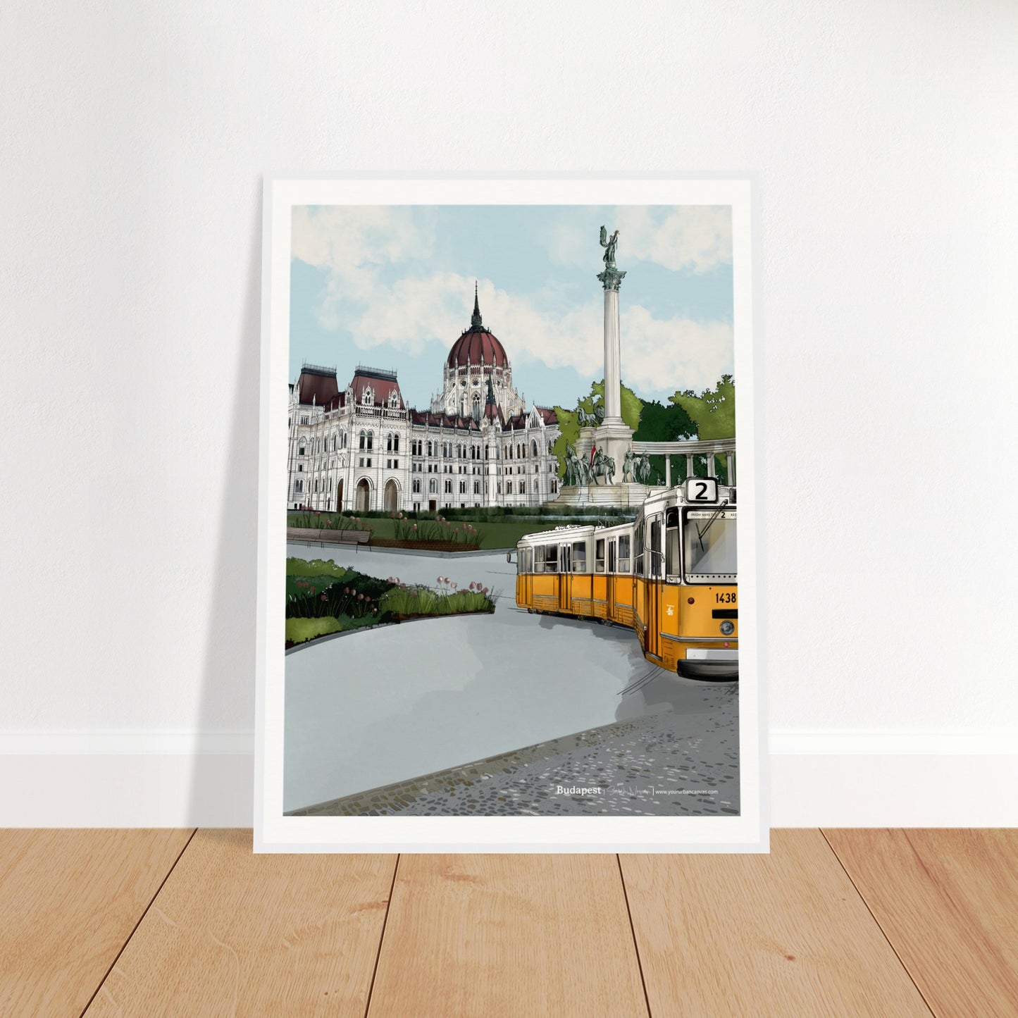 Budapest - Subtle Title print, size 60x80cm, framed in white, capturing a delicate and sophisticated view of Budapest's timeless beauty and cultural heritage.