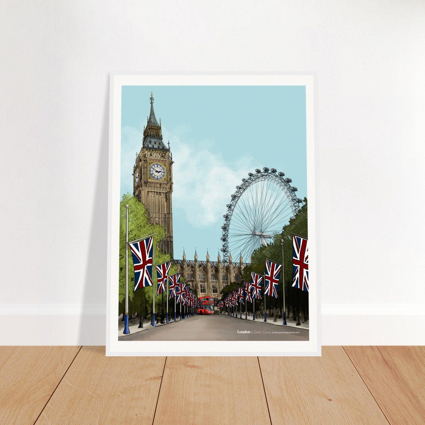 London - Subtle Title print, size 60x80cm, framed in white, offering a delicate and sophisticated representation of London's timeless charm.