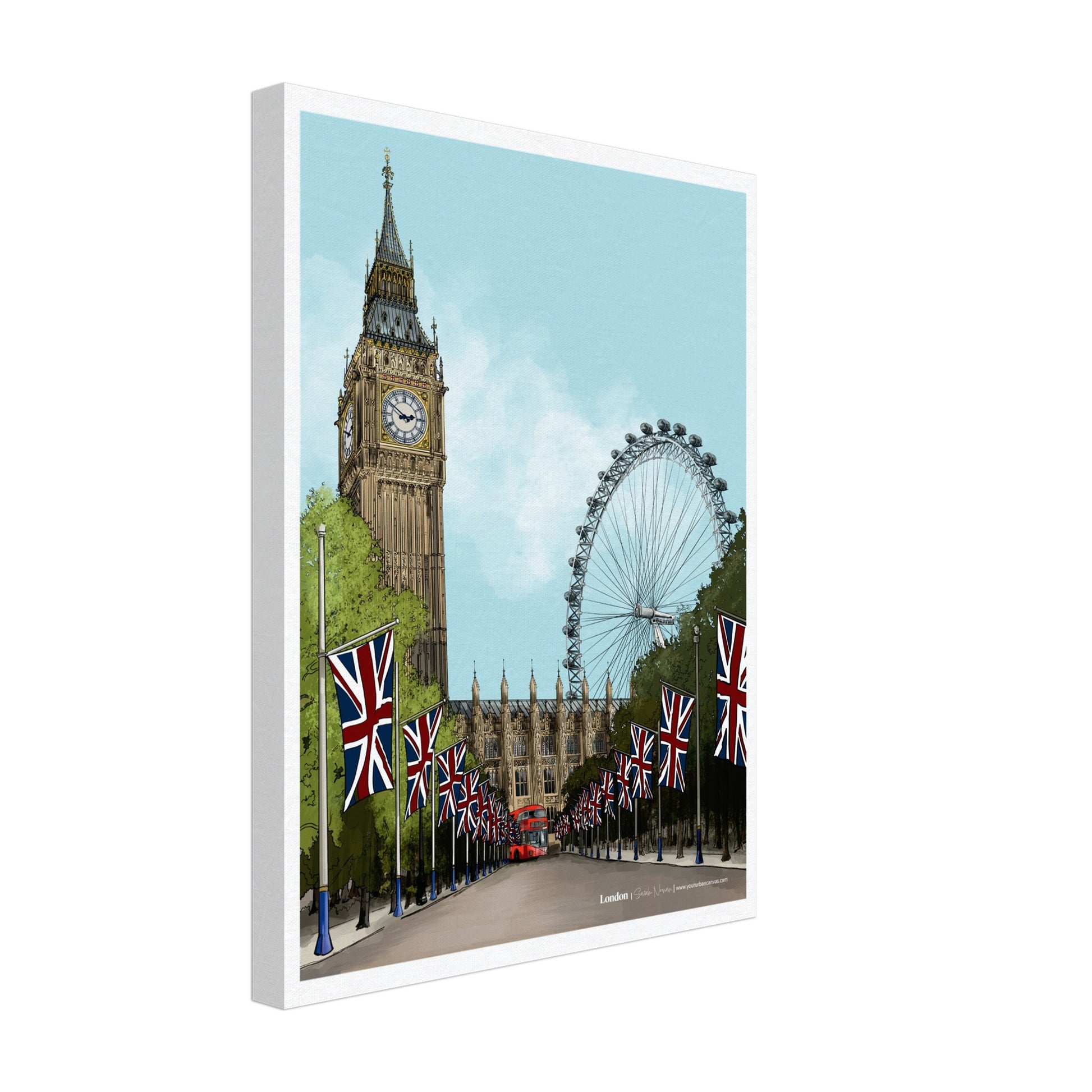 London - Subtle Title print, size 30x40cm, on premium canvas, portraying a soft yet rich artistic interpretation of London's urban beauty.