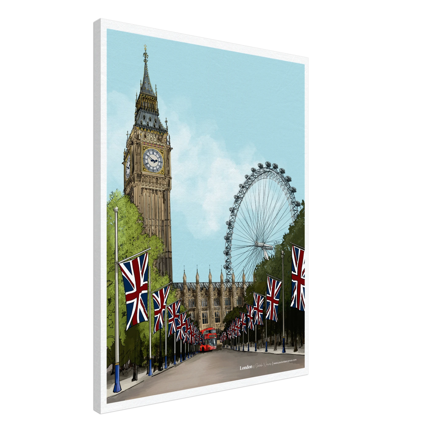 London - Subtle Title print, size 60x80cm, on premium canvas, portraying a soft yet rich artistic interpretation of London's urban beauty.