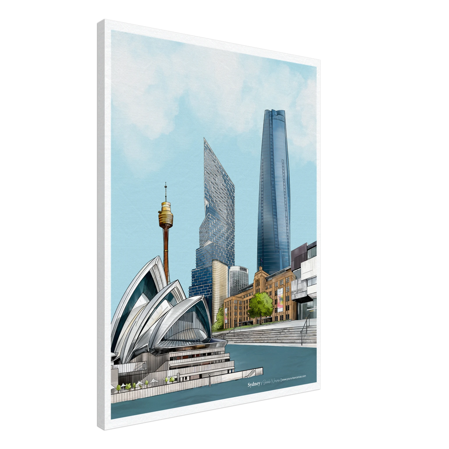 Sydney - Subtle Title print on canvas, size 60x80cm, portraying a detailed and refined Sydney Harbour cityscape with timeless appeal