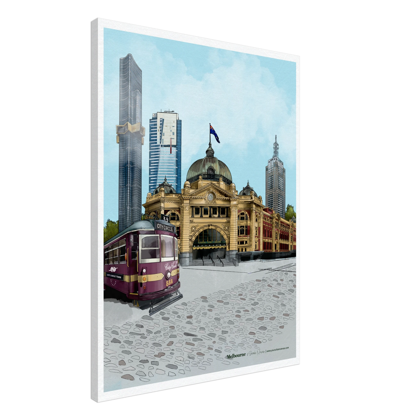Melbourne - Subtle Title print on canvas, size 60x80cm, presenting a refined and timeless depiction of the city's architectural vibrancy.
