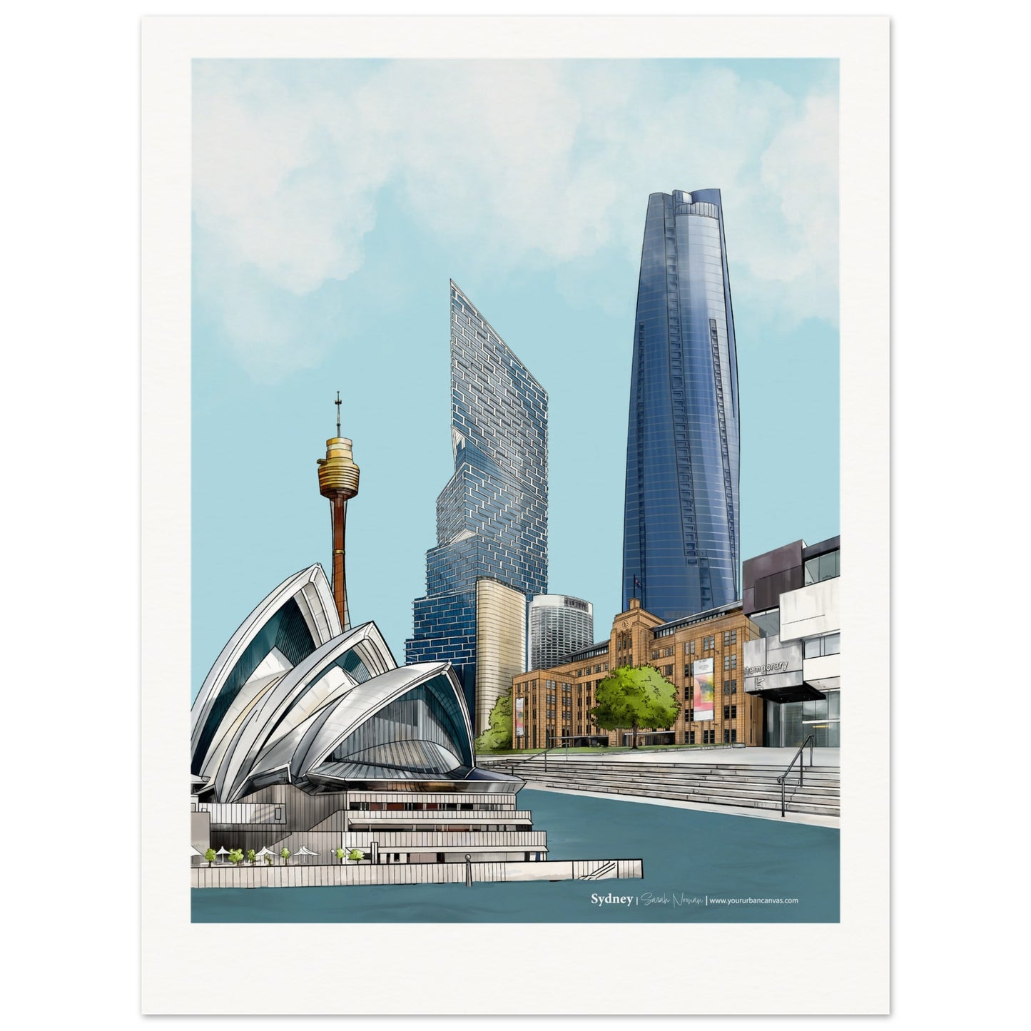 Sydney - Personalised Subtle Title print, showcasing the Sydney Opera House, the Harbour, and One Barangaroo, with your Personalised text. 