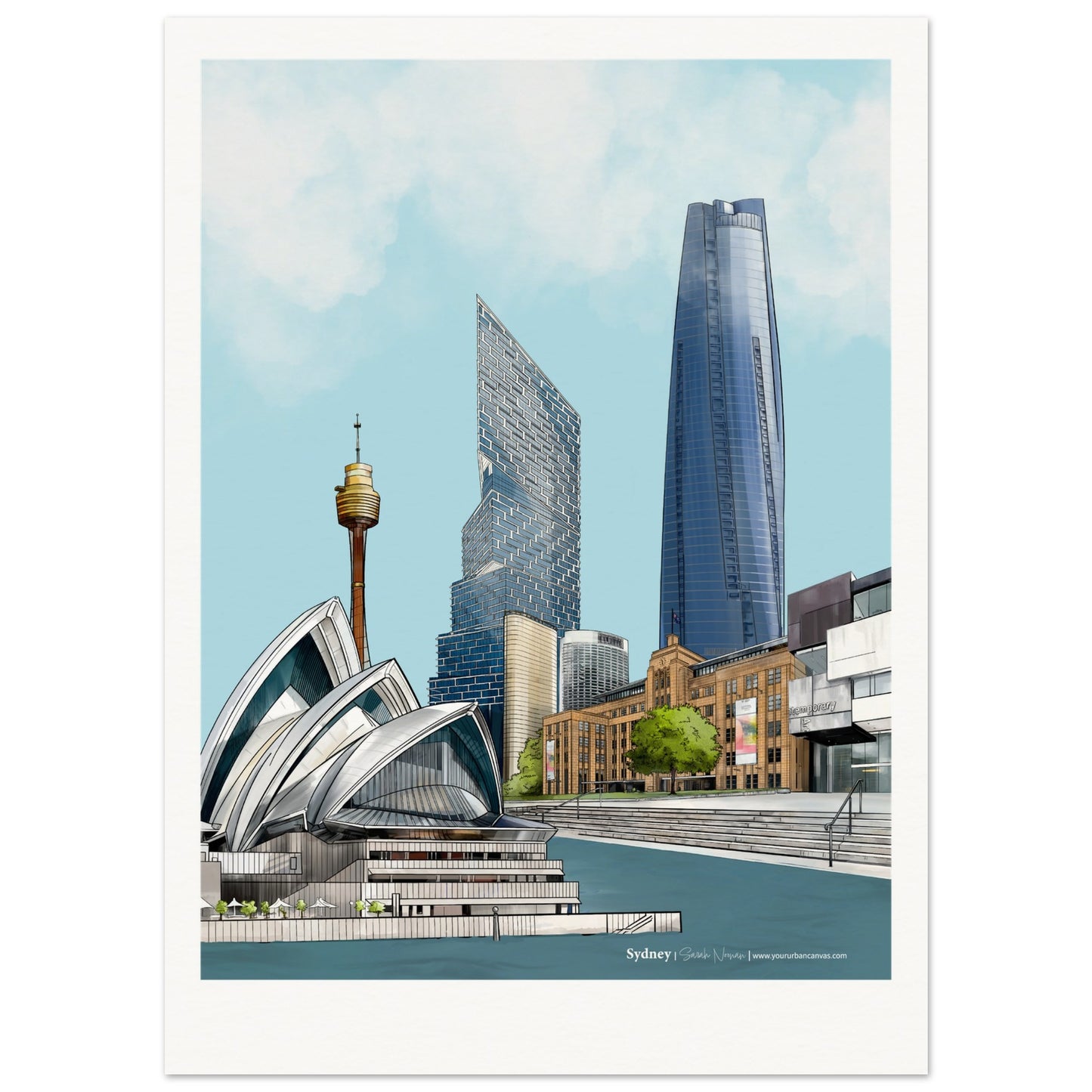 Sydney - Personalised Subtle Title print, featuring Sydney's skyline, Quay Quarter Tower, and the Harbour, customised with your own text.