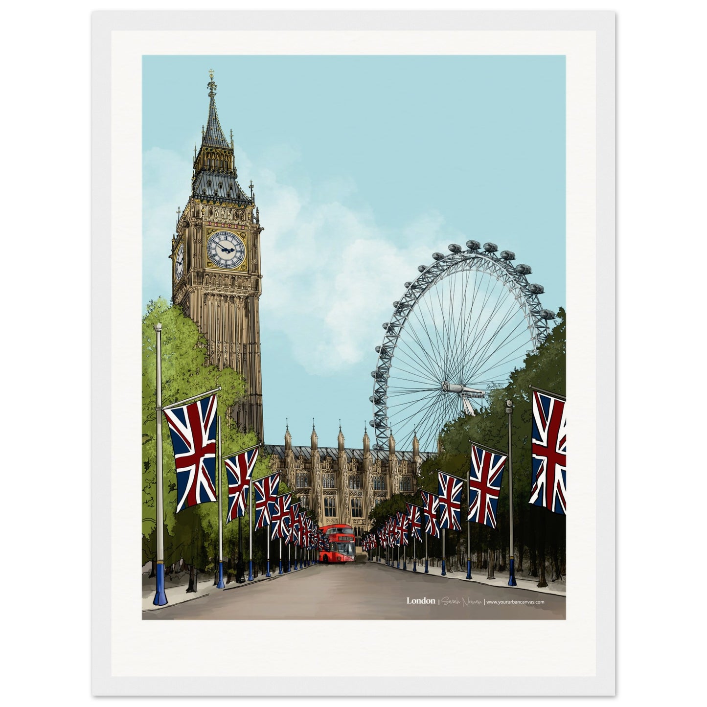 London - Personalised Subtle Title print, size 30x40cm, framed in white, featuring a tailored depiction of London's timeless architecture and landmarks.