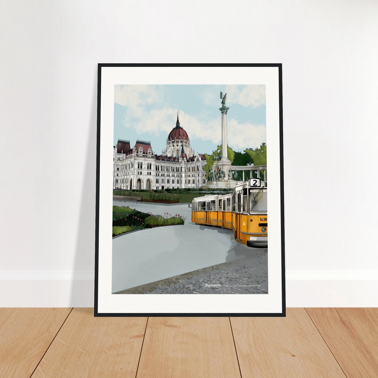 Budapest - Subtle Title print, size 60x80cm, framed in black, emphasizing the intricate details of Budapest's architectural charm and cityscape