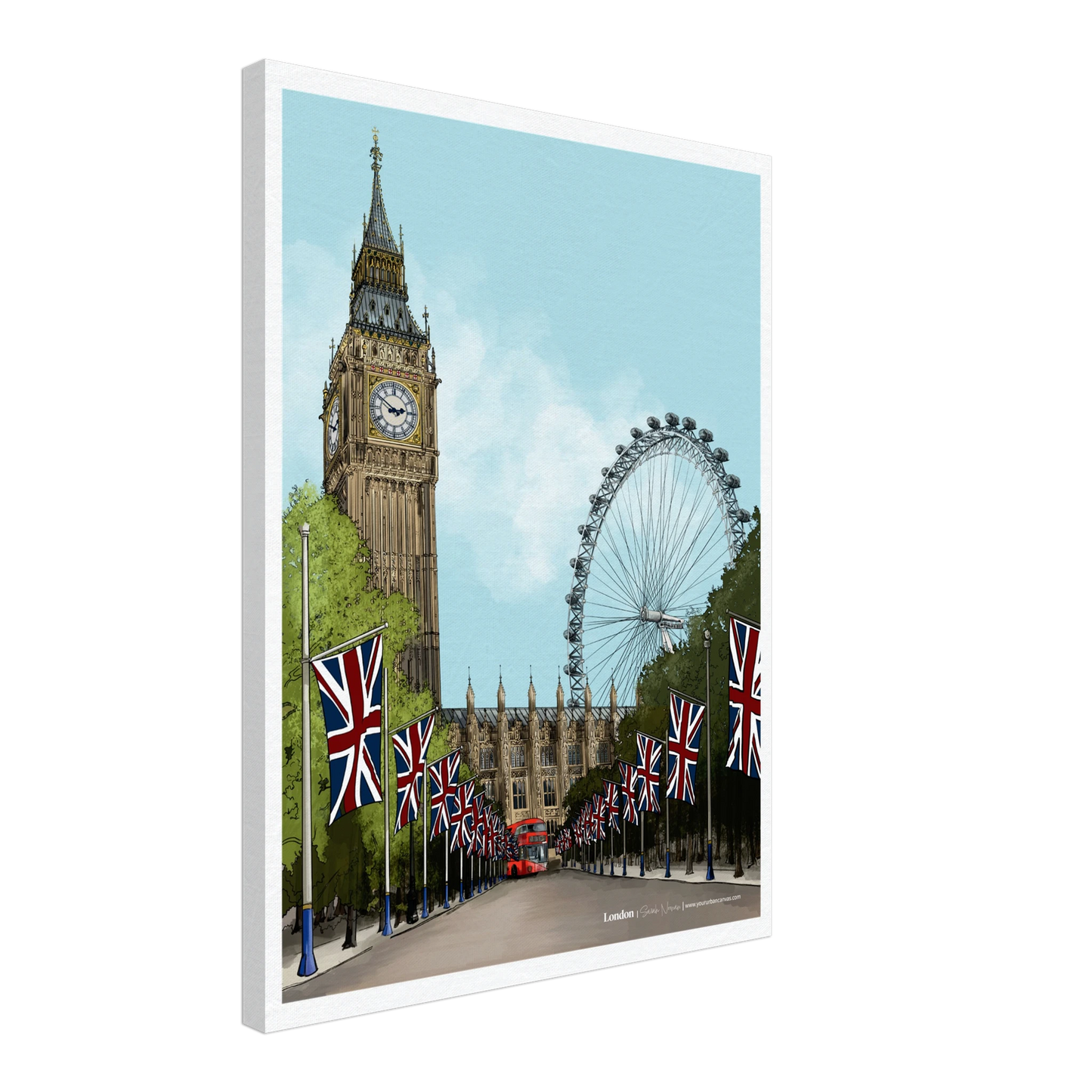 London - Subtle Title print, size 45x60cm, on premium canvas, portraying a soft yet rich artistic interpretation of London's urban beauty."
