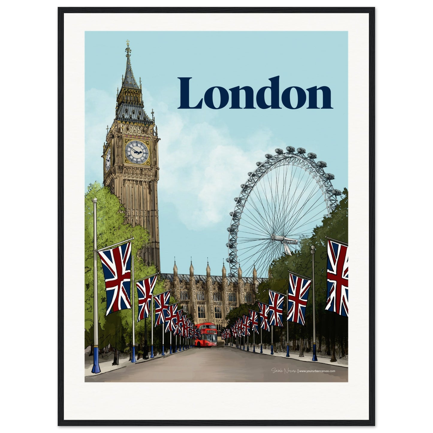 London - Personalised Bold Typography print, size 60x80cm, framed in black, highlighting the depth and detail of your personalized London print.
