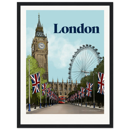 London - Personalised Bold Typography print, size 30x40cm, framed in black, creating a bold, tailored display of London's famous city streets.