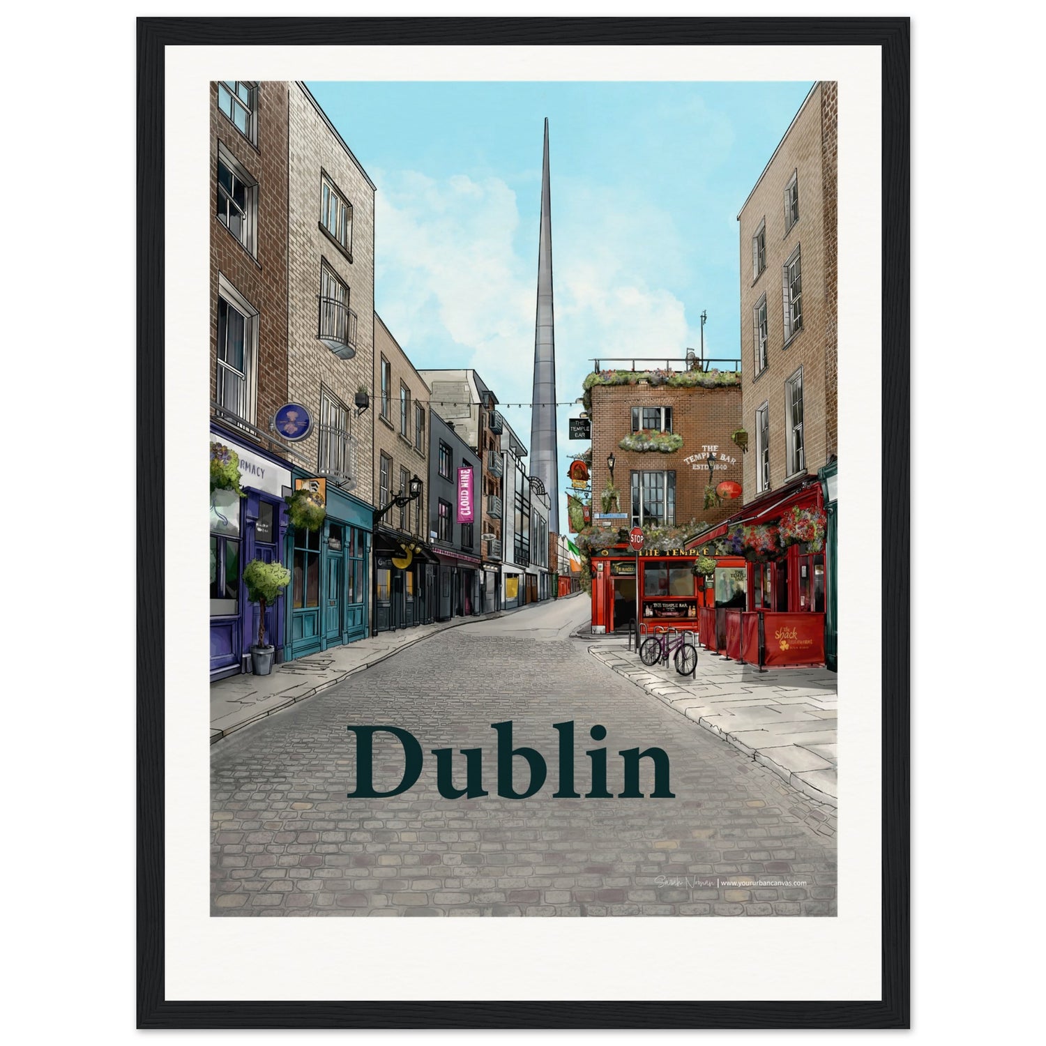 Dublin - Personalised Bold Typography print, size 30x40cm, framed in black, providing a bold contrast to your custom Dublin artwork.