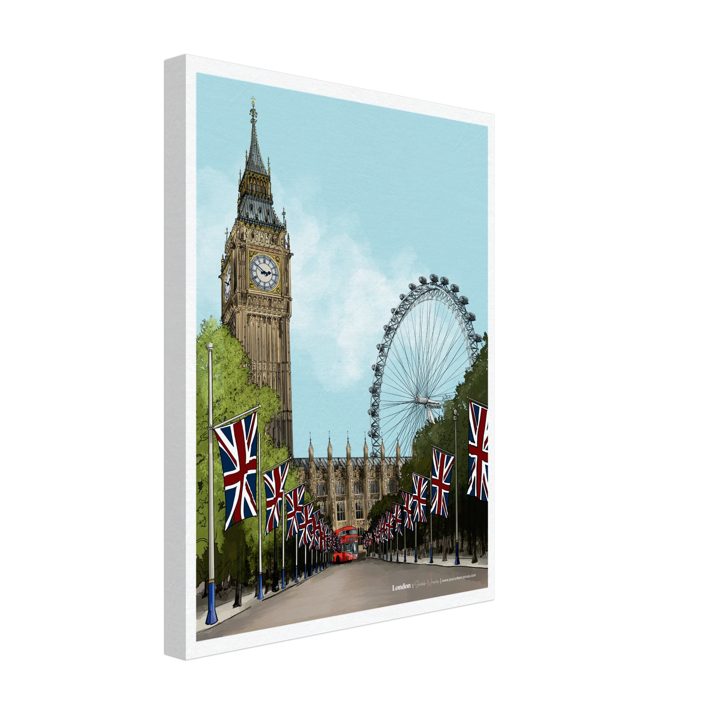 London - Subtle Title print, size 30x40cm, on premium canvas, portraying a soft yet rich artistic interpretation of London's urban beauty.