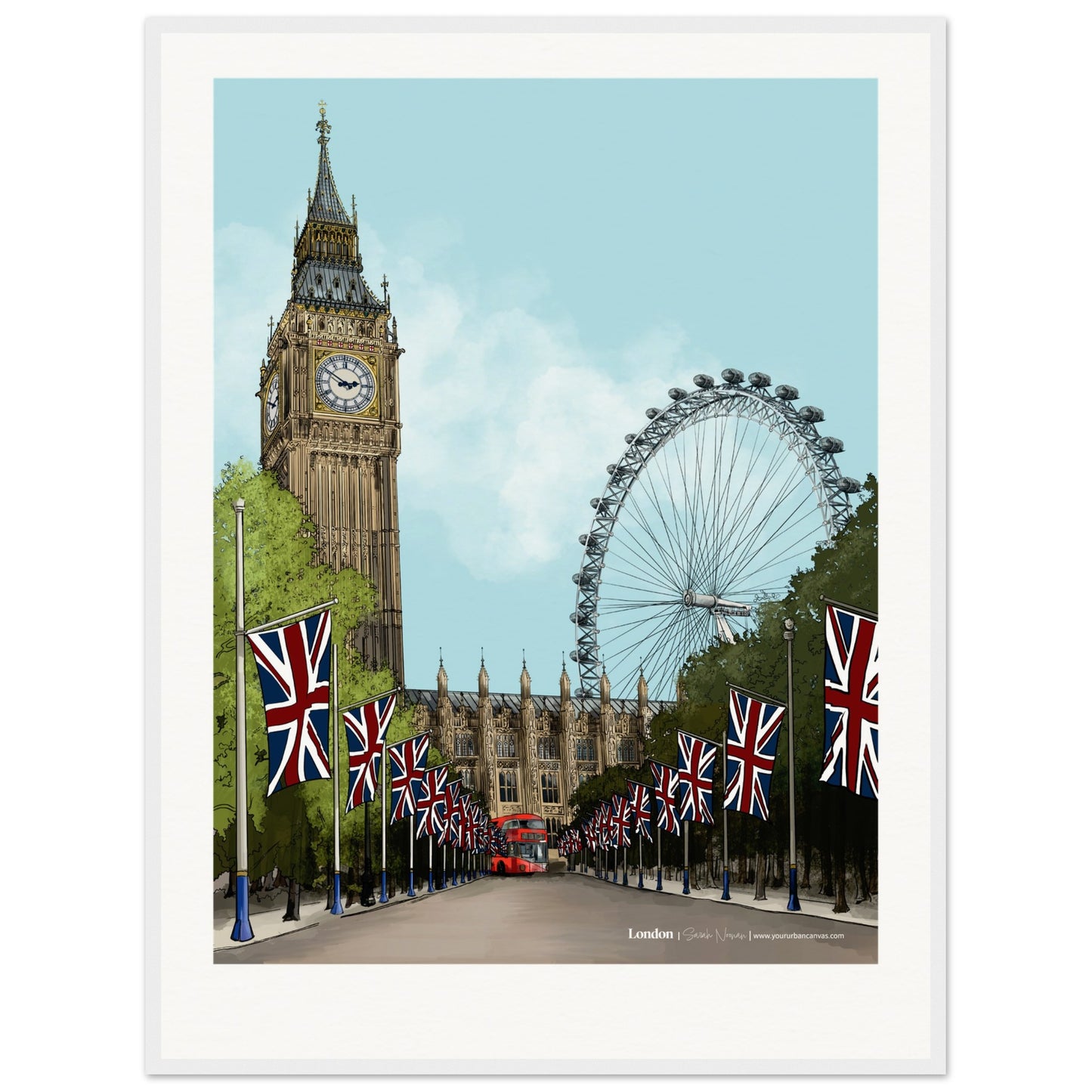 London - Personalised Subtle Title print, size 60x80cm, framed in white, offering a refined and customised portrayal of London's most beloved sights.