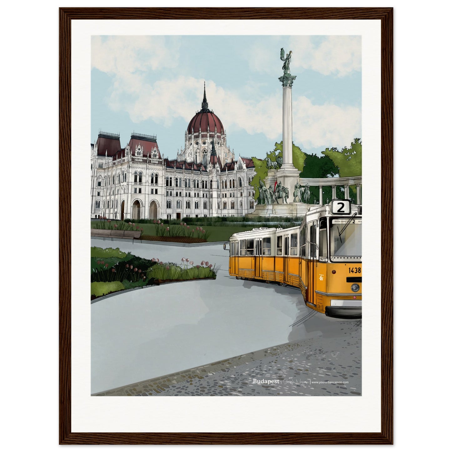 Budapest - Personalised Subtle Title print, size 30x40cm, framed in dark wood, bringing out the ornate details of Budapest's grand architecture and historic streets, tailored to your preference.